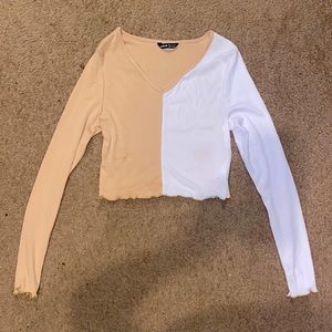 Color block white and brown fitted long sleeve never worn size M